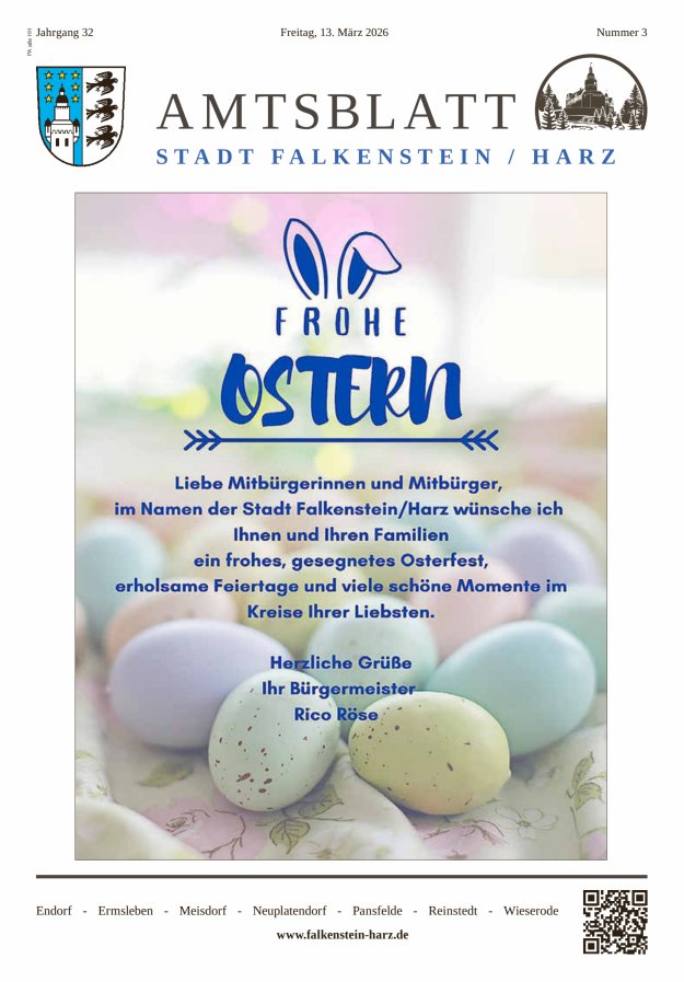 Amtsblatt der Stadt Falkenstein/Harz Titelblatt 03/2026