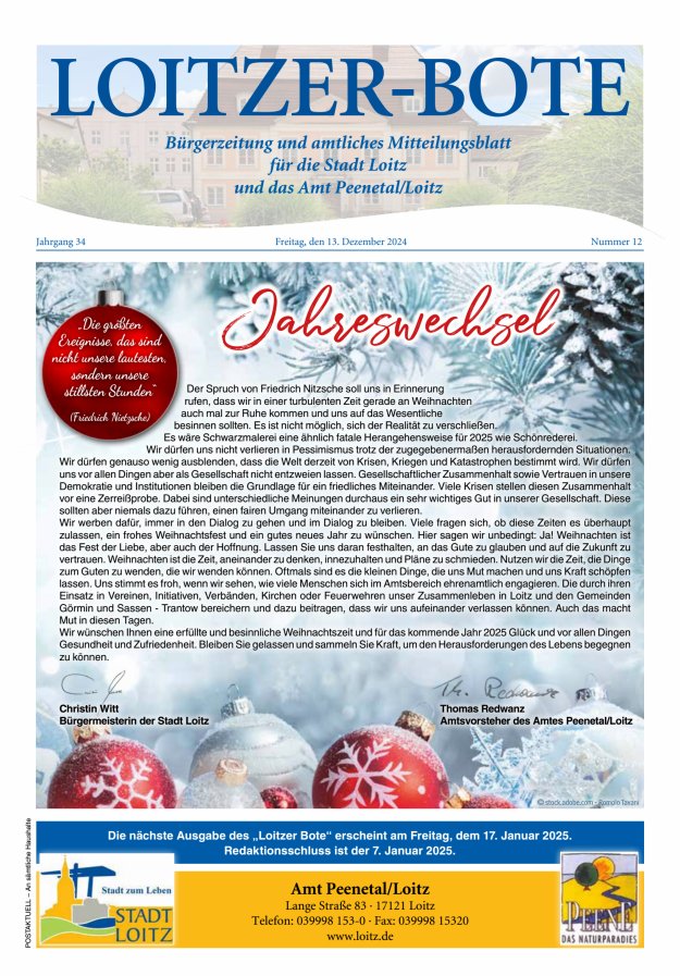 Loitzer Bote Titelblatt 12/2024
