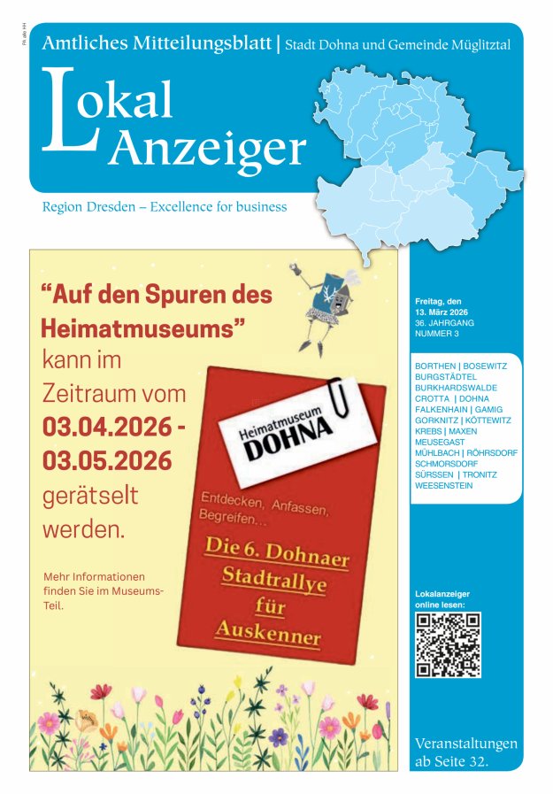 Lokal-Anzeiger – Amtliches Mitteilungsblatt Stadt Dohna und Gemeinde Müglitztal Titelblatt 03/2026