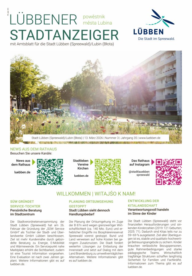 Lübbener Stadtanzeiger mit Amtsblatt für die Stadt Lübben (Spreewald) Titelblatt 03/2026