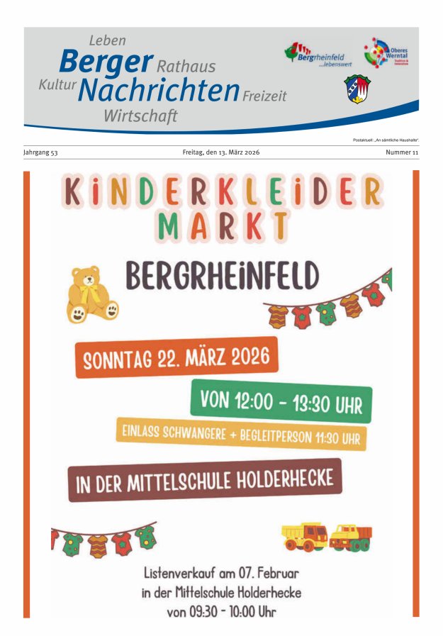 Berger Nachrichten, Bergrheinfeld Titelblatt 11/2026