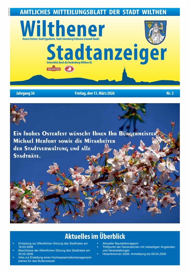 Wilthener Stadtanzeiger - Amtliches Mitteilungsblatt der Stadt Wilthen Titelblatt 03/2026