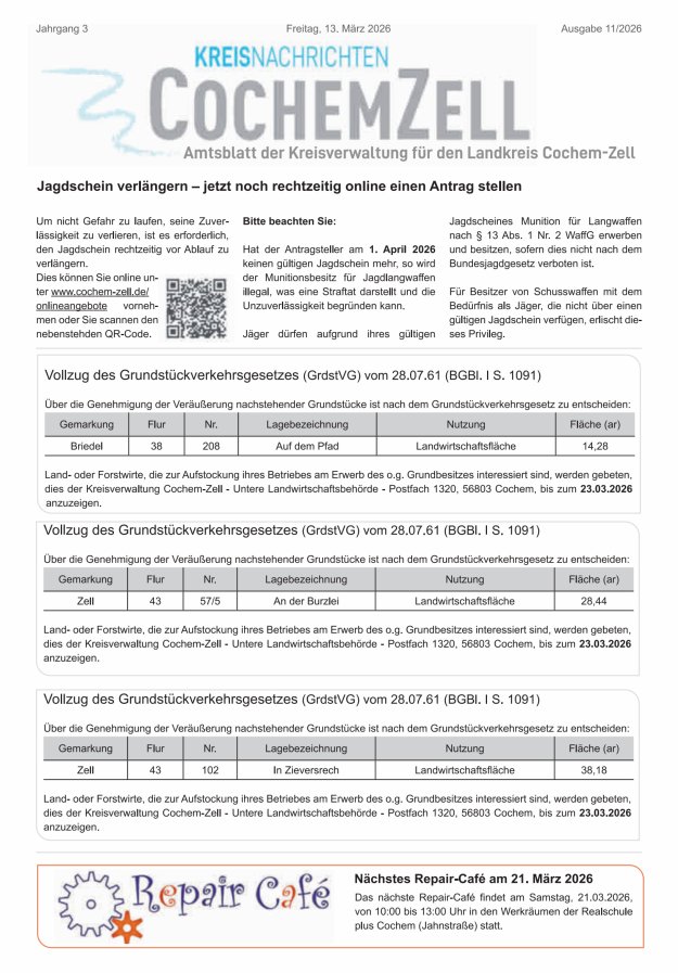 Kreisnachrichten Cochem-Zell Titelblatt 11/2026
