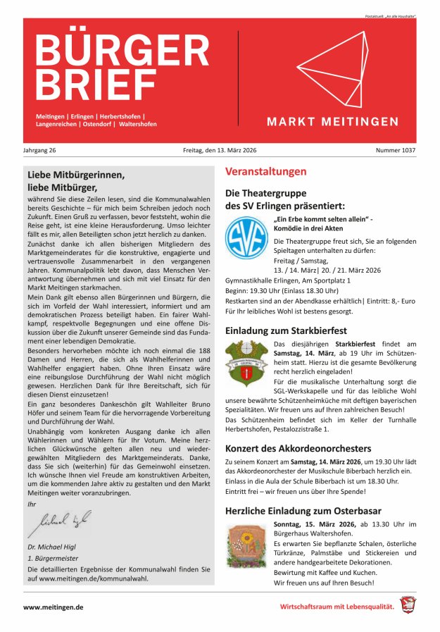 Meitinger Bürgerbrief Titelblatt 1037/2026