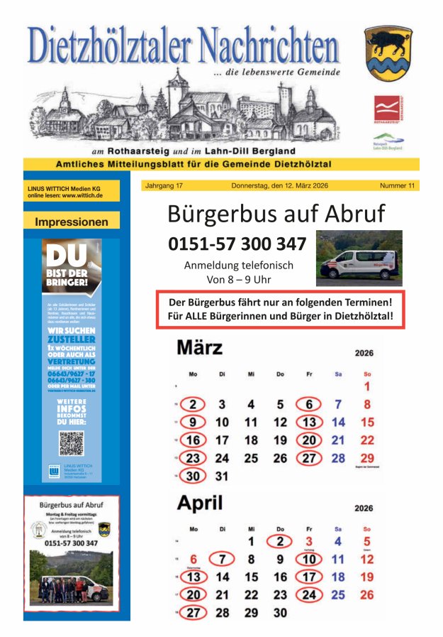 Dietzhölztaler Nachrichten Titelblatt 11/2026