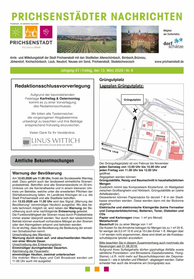 Prichsenstädter Nachrichten Titelblatt 06/2026