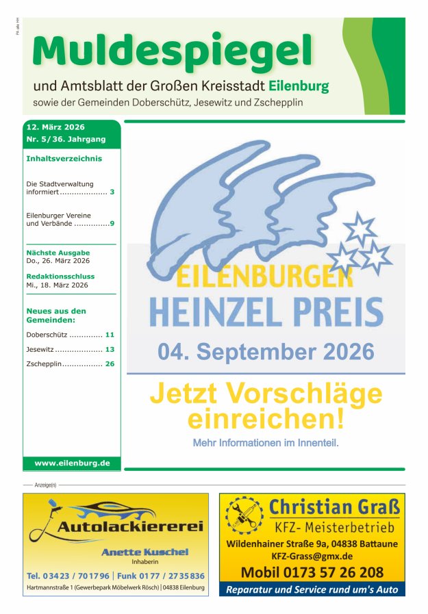 Muldespiegel und Amtsblatt der Großen Kreisstadt Eilenburg und der Gemeinden Titelblatt 05/2026