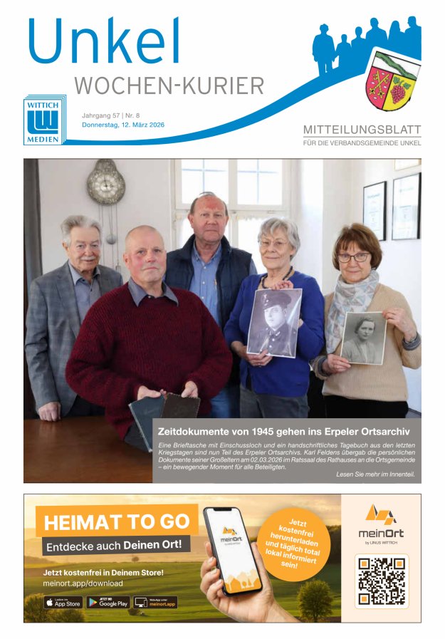 Wochen-Kurier Verbandsgemeinde Unkel Titelblatt 08/2026