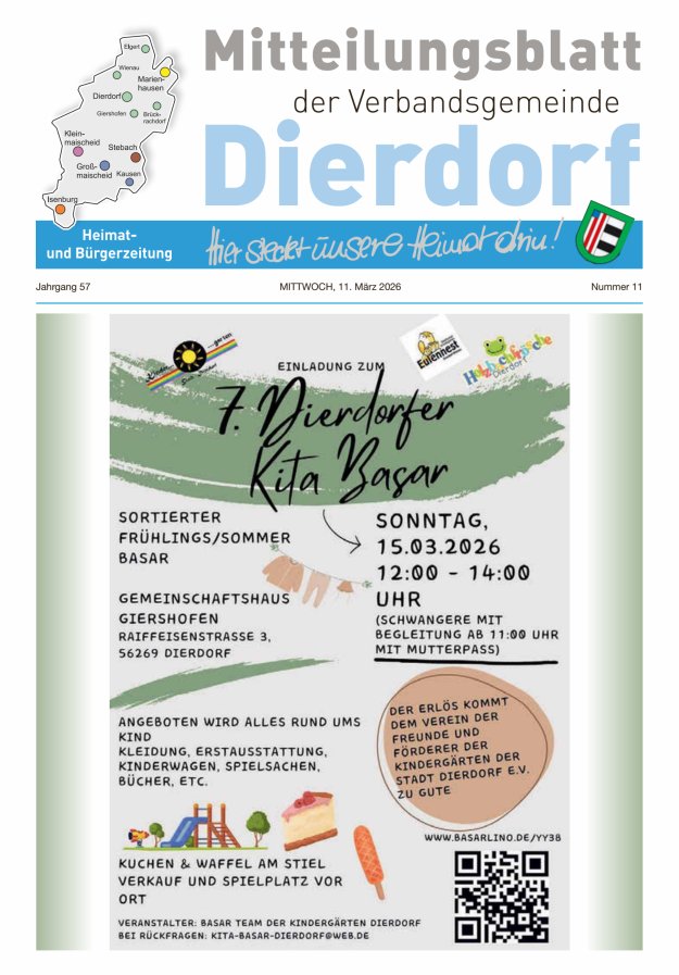 Mitteilungsblatt der Verbandsgemeinde Dierdorf Titelblatt 11/2026