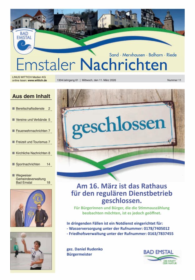 Emstaler Nachrichten Titelblatt 11/2026