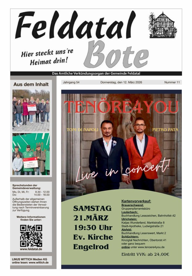 Das Amtliche Verkündungsorgan der Gemeinde Feldatal Titelblatt 11/2026