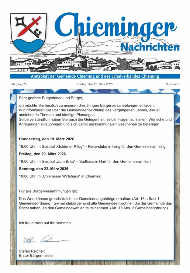 Chieminger Nachrichten Titelblatt 06/2026