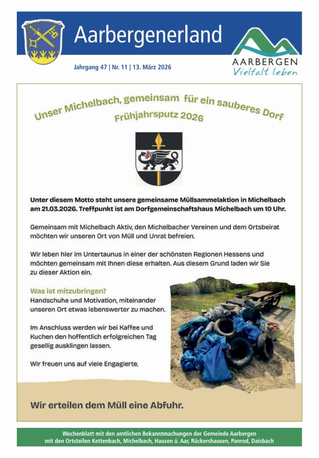 Aarbergenerland - Wochenblatt mit den amtlichen Bekanntmachungen Titelblatt 11/2026
