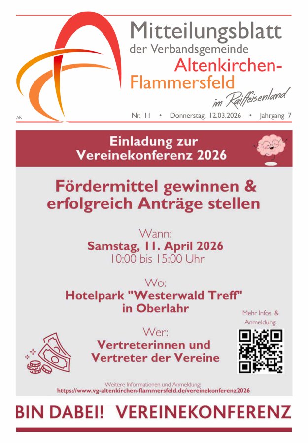 Mitteilungsblatt Verbandsgemeinde Altenkirchen-Flammersfeld Titelblatt 11/2026
