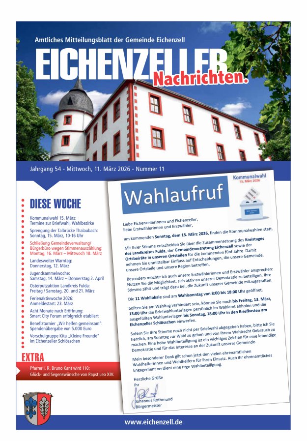 Amtliches Mitteilungsblatt der Gemeinde Eichenzell Titelblatt 11/2026