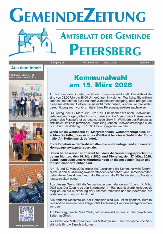 Amtsblatt Blickpunkt Petersberg Titelblatt 11/2026