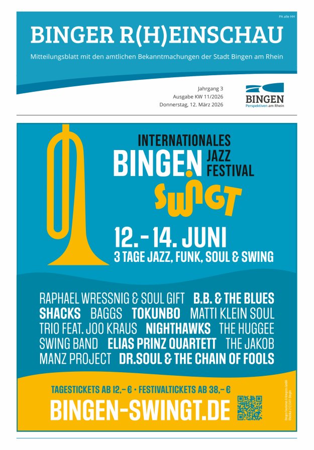 Binger R(h)einschau - Mitteilungsblatt mit den Amtlichen Bekanntmachungen der Stadt Bingen Titelblatt 11/2026