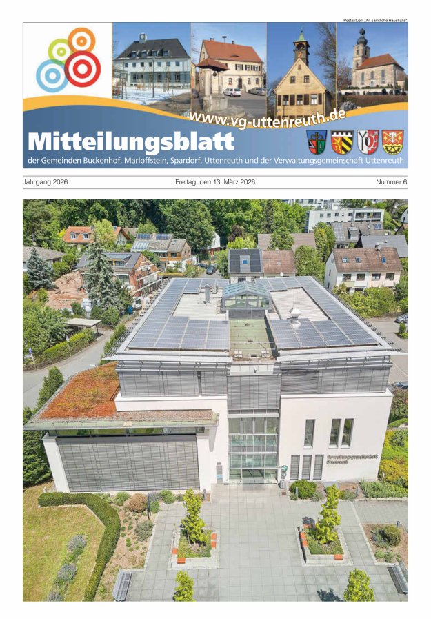 Mitteilungsblatt der Verwaltungsgemeinschaft Uttenreuth Titelblatt 06/2026