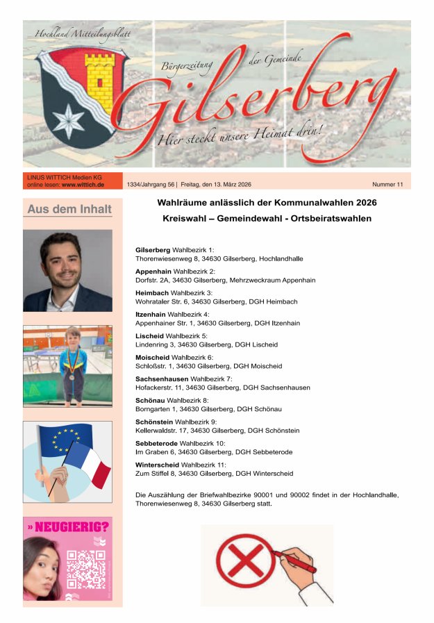 Hochland Mitteilungsblatt Gilserberg Titelblatt 11/2026