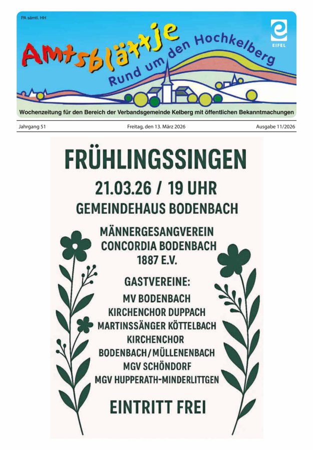 Amtsblättje - Rund um den Hochkelberg Titelblatt 11/2026