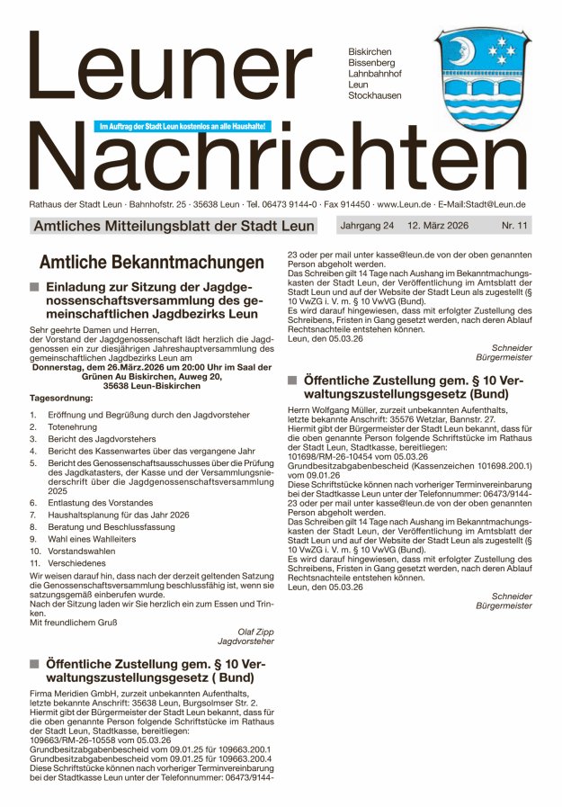 Leuner Nachrichten Titelblatt 11/2026