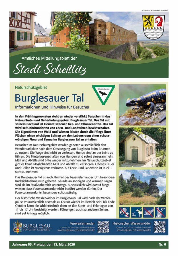 Scheßlitzer Anzeiger - Amtliches Mitteilungsblatt der Stadt Scheßlitz Titelblatt 06/2026