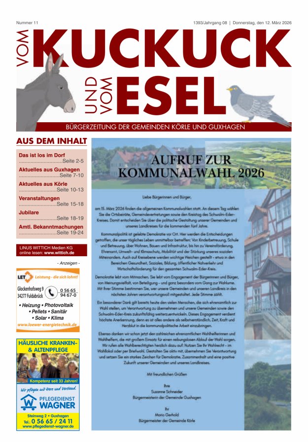 Vom Kuckuck und Esel (Guxhagen-Körle) Titelblatt 11/2026