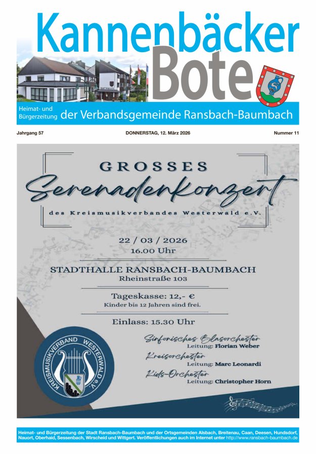 Kannenbäcker-Bote der Verbandsgemeinde Ransbach-Baumbach Titelblatt 11/2026
