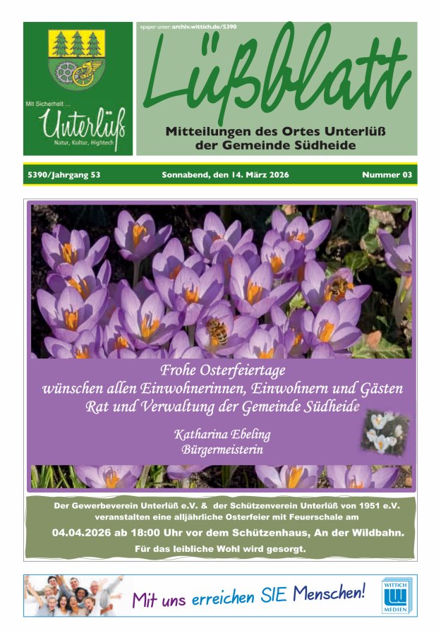 Mitteilungsblatt der Gemeinde Unterlüß Titelblatt 03/2026