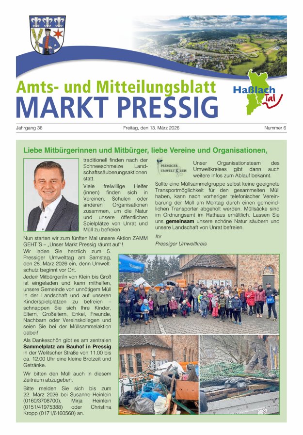 Amtsblatt für den Markt Pressig mit den Gemeindeteilen Titelblatt 06/2026