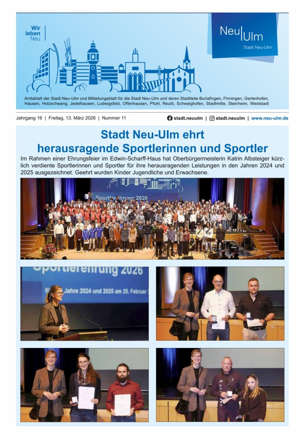Amtsblatt der Stadt Neu-Ulm und Mitteilungsblatt für die Stadt Neu-Ulm Titelblatt 11/2026