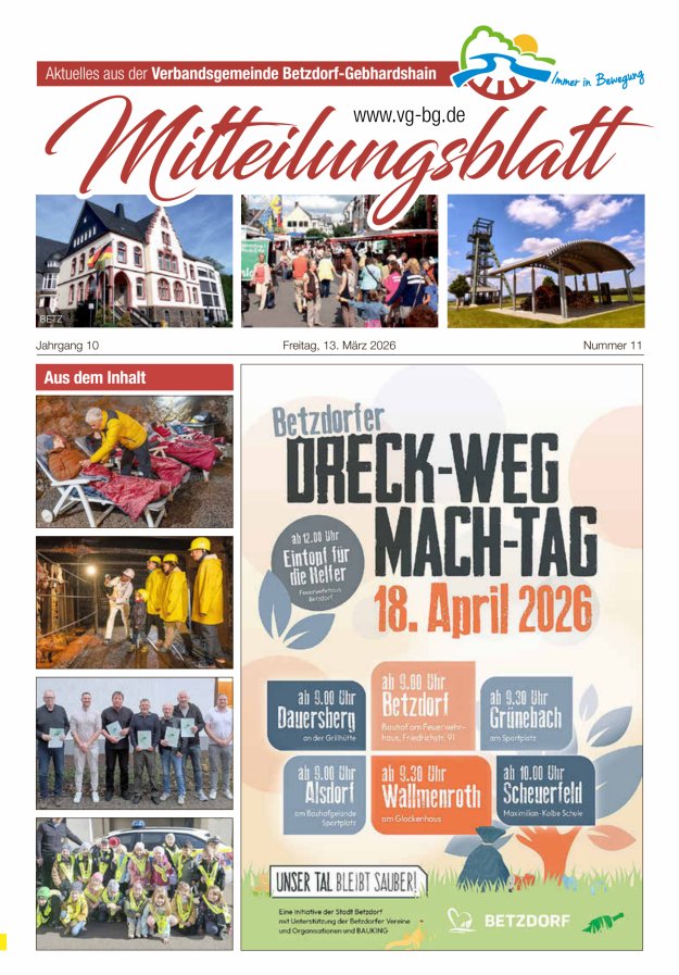 Aktuelles aus der VG Betzdorf-Gebhardshain, Ausgabe Betzdorf Titelblatt 11/2026