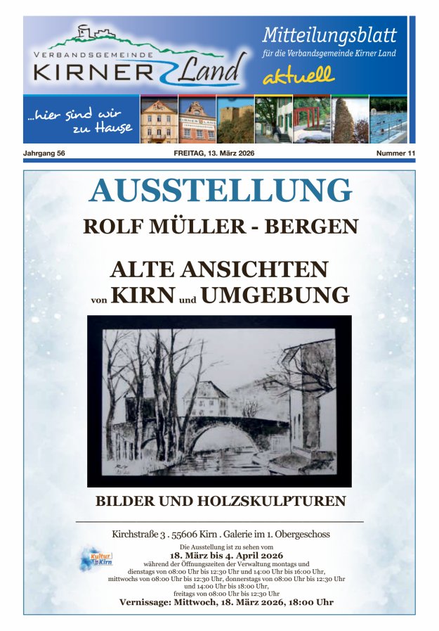 Mitteilungsblatt für den Bereich der Verbandsgemeinde Kirner Land Titelblatt 11/2026