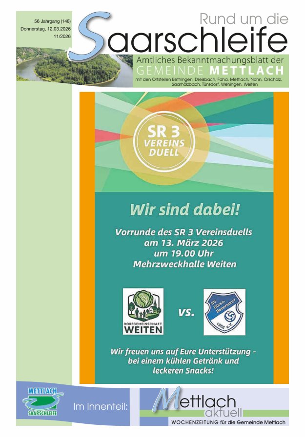 Rund um die Saarschleife Gemeinde Mettlach Titelblatt 11/2026