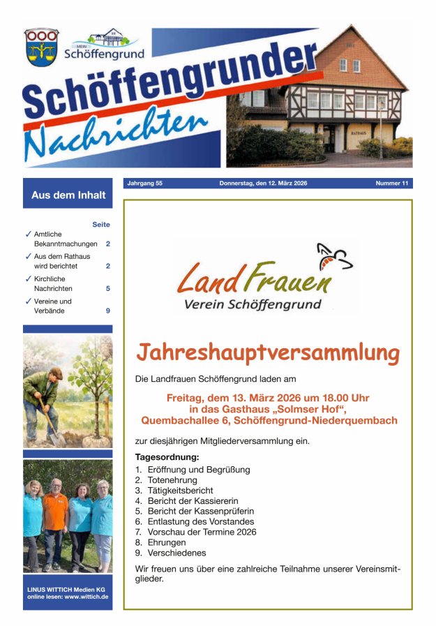 Schöffengrunder Nachrichten Titelblatt 11/2026