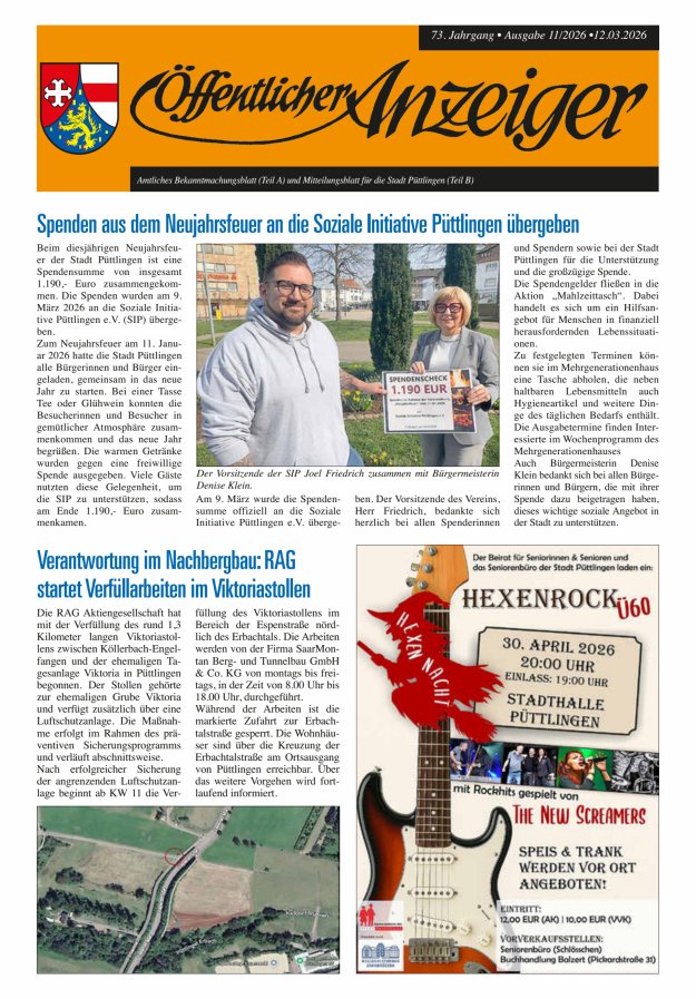 Öffentlicher Anzeiger - Stadt Püttlingen Titelblatt 11/2026