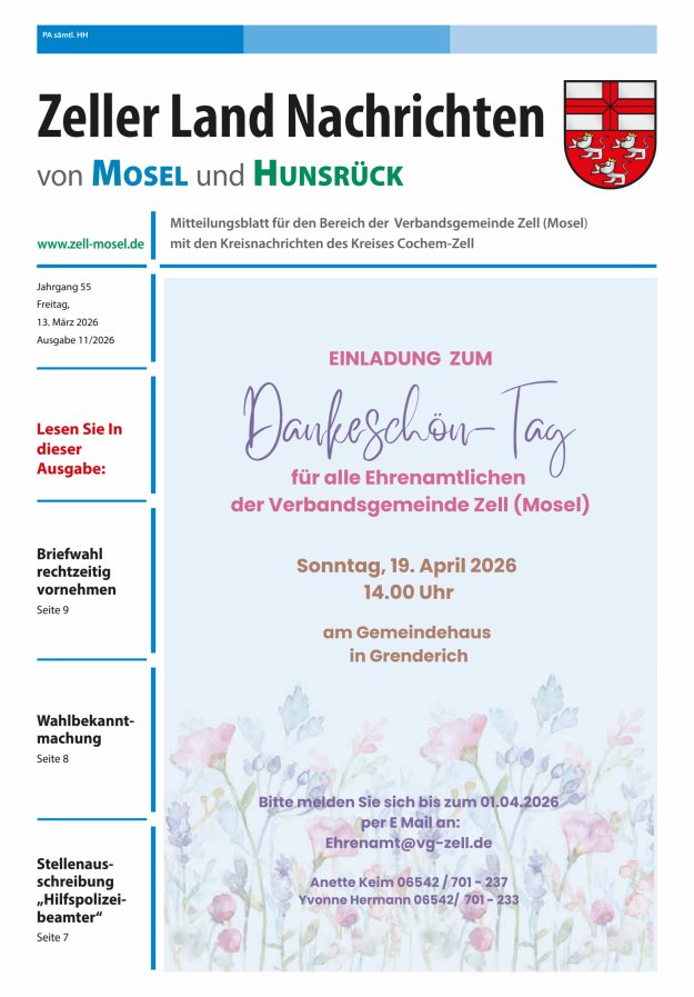 Zeller Land Nachrichten Titelblatt 11/2026