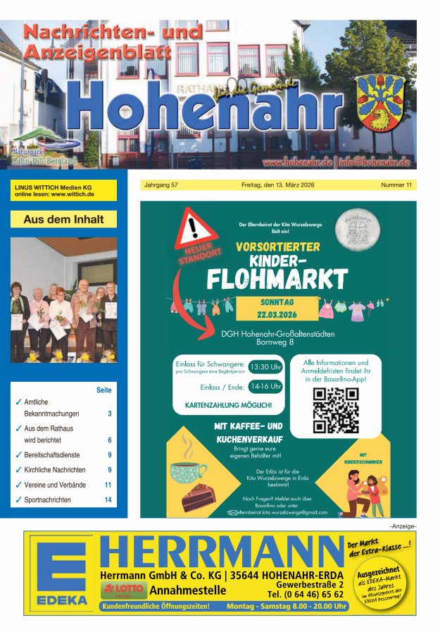 Nachrichten- und Anzeigenblatt für die Gemeinde Hohenahr Titelblatt 11/2026