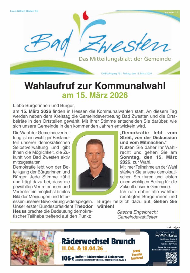 Heimatzeitung Bad Zwesten Titelblatt 11/2026