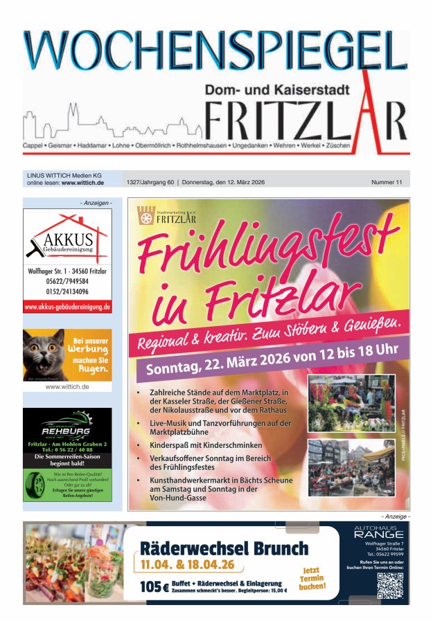 Wochenspiegel Dom- und Kaiserstadt Fritzlar Titelblatt 11/2026