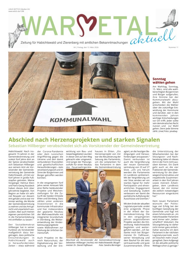 Warmetal aktuell (Habichtswald + Zierenberg) Titelblatt 11/2026