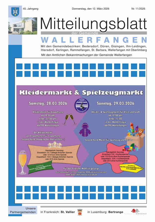 Mitteilungsblatt Gemeinde Wallerfangen Titelblatt 11/2026