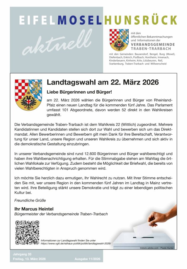 Eifel-Mosel-Hunsrück aktuell VG Traben-Trarbach Titelblatt 11/2026