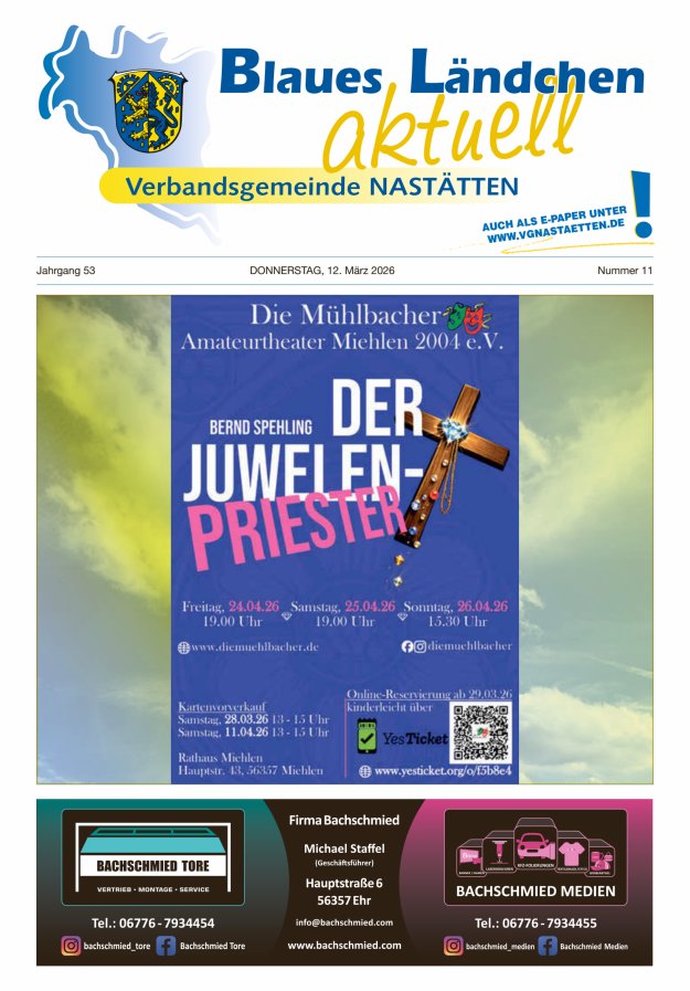 Blaues Ländchen aktuell - Heimat- u Bürgerzeitung VG Nastätten Titelblatt 11/2026