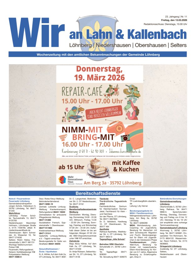 Amtliches Mitteilungsblatt der Gemeinde Löhnberg Titelblatt 11/2026