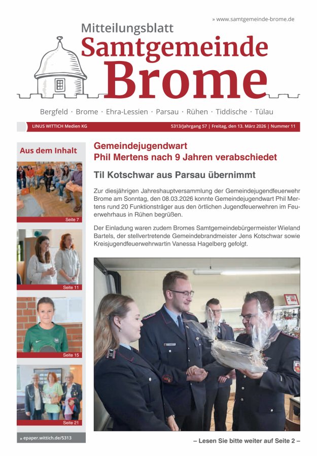 Mitteilungsblatt der Samtgemeinde Brome Titelblatt 11/2026