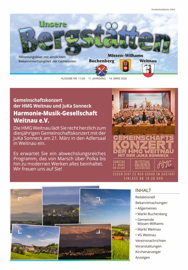 Unsere Bergstätten Mitteilungsblatt mit amtlichem Bekanntmachungsteil Titelblatt 11/2026
