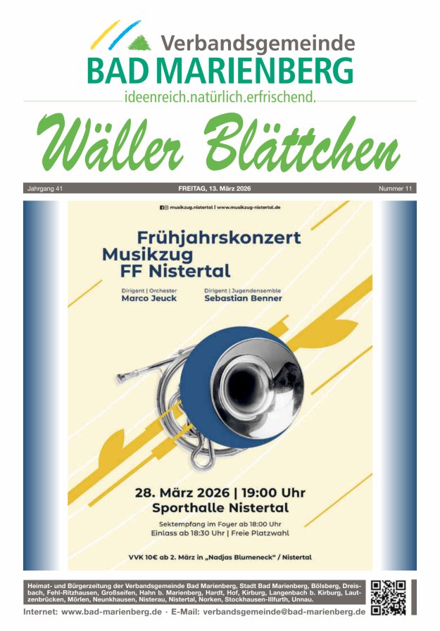 Wäller Blättchen - Verbandsgemeinde Bad Marienberg Titelblatt 11/2026