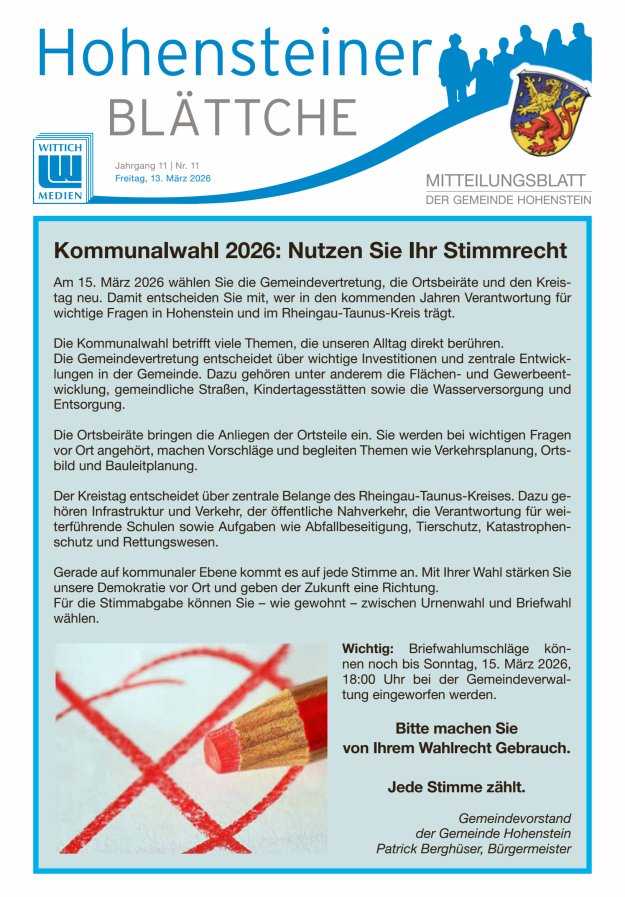 Hohensteiner Blättche Titelblatt 11/2026