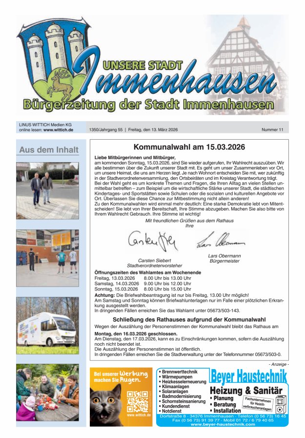 Unsere Stadt Immenhausen Titelblatt 11/2026